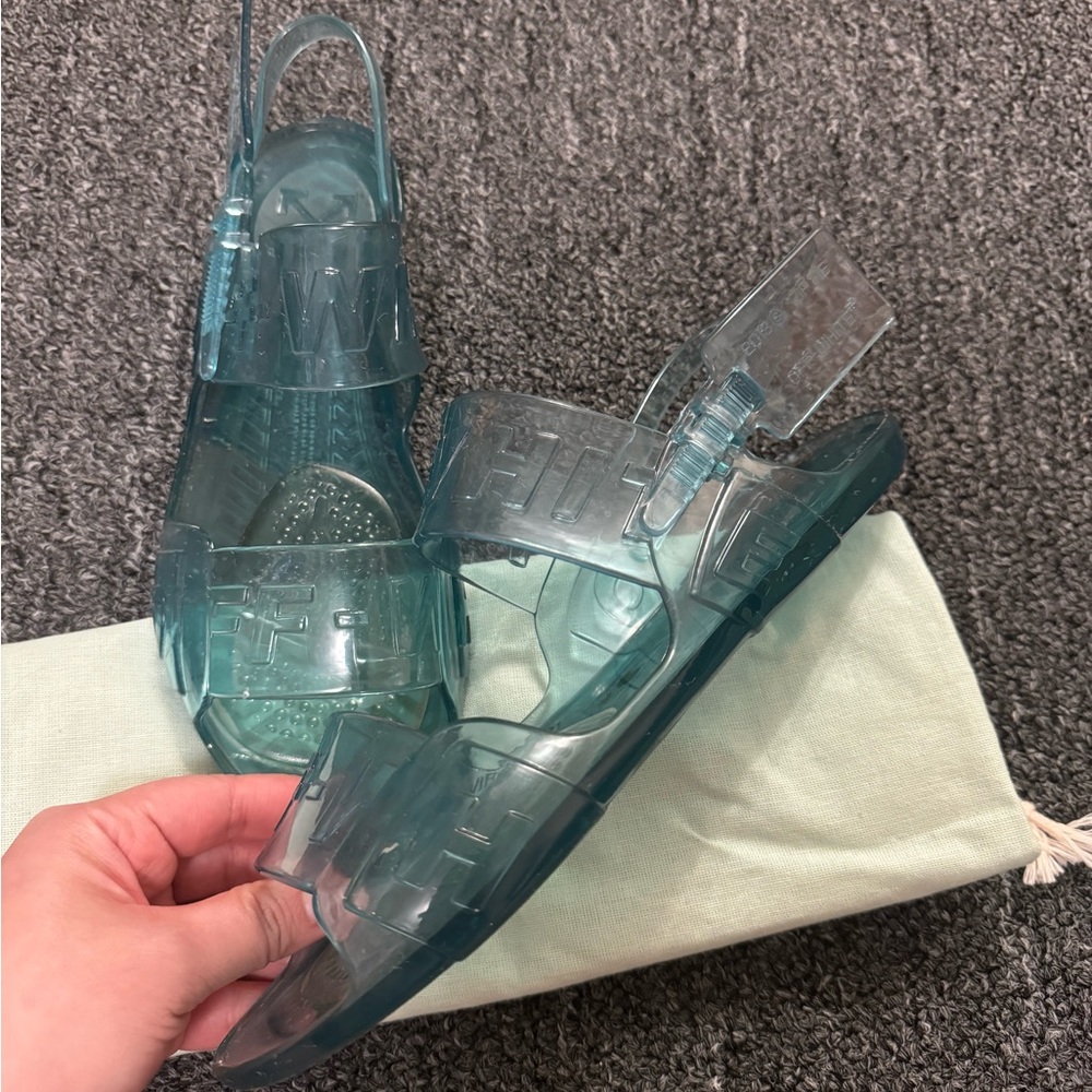 Off-White Transparent Teal Jelly Sandals